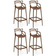 Kit 4 Banquetas Allegra Com Encosto Design Cozinha/bancada - Marrom