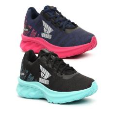 Kit 2 Tênis Feminino para academia Caminhada Dia a dia confortável Cores Neon-Feminino