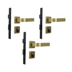 Kit 3 Fechaduras Roseta Módena Bronze Latonado Externa MGM