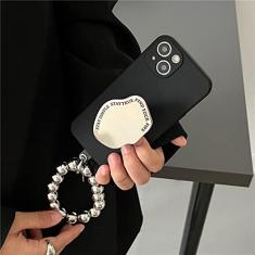 Estojo macio com suporte de espelho para iPhone 14 Pro Max 13 12 Pro 11 XR XS 7 8 Plus SE Pulseira banhada a prata Capa para chaveiro, A, para iphone 7
