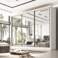 Guarda Roupa Espelhado Casal 3 Portas 6 Gavetas 100% MDF Qatar Branco