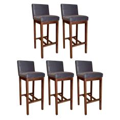 Kit 5 Banquetas Alta Lisboa com Encosto Estofado 100 Cm Suede Cinza CCS