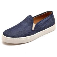 Slip On Tenis Slipper Couro Feminino Jeans Moderno Sola Borracha Palmilha Conforto-Feminino