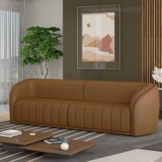 Sofá Decorativo Sala de Estar 252cm Adam 3 Lugares PU Caramelo G45 - Gran Belo