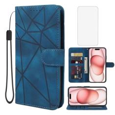 Wanyuexes Capa para iPhone 15 de 6,1 polegadas, capa carteira para Apple 15 com protetor de tela de vidro temperado, toque de pele PU, flip fólio, suporte para cartão de crédito, suporte para iPhone