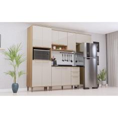 Cozinha Completa Modulada Isis-Torre-Balcão C/Tampo-Aereo-Armario 11 Portas Avela/Mocca -Luciane