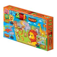 Kit 3 Jogos 1 Animais Quebra Cabeça Jogo Da Memória E Dominó