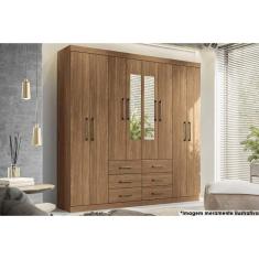 Guarda Roupa Casal 8 Portas e 6 Gavetas c/ Espelho Liverpool Jatoba - Santos Andirá