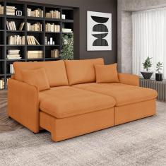 Sofá Reclinável E Retrátil Gandalf Bipartido 234cm Caixa Zero Com Almofadas Bouclê Terracota G33