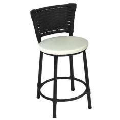 Banqueta Baixa Preta com Encosto Junco Preto Assento Branco - Fortmix