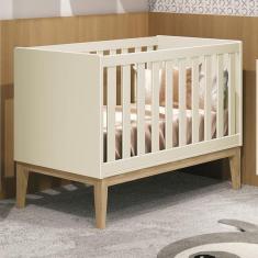 Berço Mini Cama Classic Areia Fosco Com Pés Madeira Natural - Reller Móveis Areia Fosco