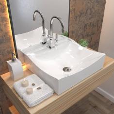 Kit Cuba Q440 Com Torneira Luxo 1195 Metal + Válvula Click 1``b (2,6cm) + Sifão Cromado + Flexível Branco