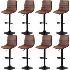 Kit 8 Banqueta Alta Estilo Estofada Com Base Giratória E Regulagem De Altura - Marrom
