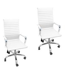 Kit 2 Cadeiras Eames Esteirinha Presidente Alta Estofada Couro - Liant