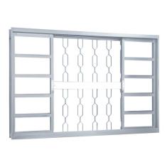 Janela de Correr Aço 4 Folhas com Grade Elo MGM Minas Sul 100cmx150cm Vidro Liso Incolor Branco