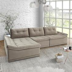Sofá Milos Chaise e 4 Lugares Bege Estofama