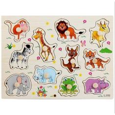 Quebra Cabeça Montessori De Madeira 30Cm - Animais