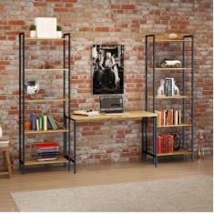Conjunto Home Office 3 Peças com Escrivaninha e 2 Estantes Industriais Active Yescasa Carvalho