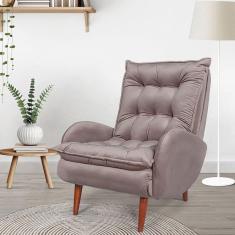 Poltrona Anatômica Pés de Madeira Eloá Cia do Estofado Cappuccino