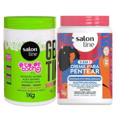 Kit Salon Line Gelatina To De Cacho + Creme De Pentear Salon Line 5 Em 1 Tratamento Prolongado 1Kg