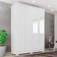 Guarda-Roupa Casal Com Espelho 4 Portas 2 Gavetas França Branco