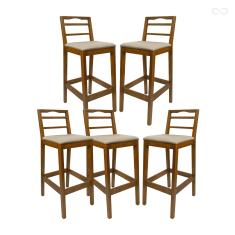 Kit 5 Banquetas Alta para Bancada em Madeira Estofada Grécia Amêndoa Linho Bege CCS