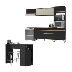 Cozinha Modulada Com Bancada Americana Veneza Multimóveis Mp2208 Preto/dourado Preto/dourado