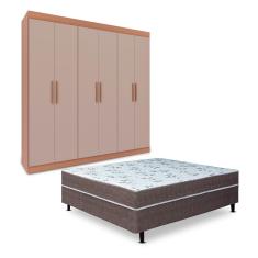 Guarda-Roupa Casal Bartira Ville com 6 Portas e 2 Gavetas + Cama Box Conjugada Casal Umaflex New Florença com Molas Ensacadas 55x138x188cm