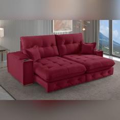 Sofá Retrátil Reclinável com Porta Copos e Usb 230cm Istambul Yescasa Bordô