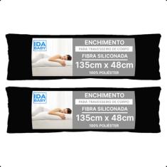 KIT 2 Travesseiros Big De Corpo Gigante 100% Fibra Siliconada Antialérgico Super Macio 48cm X 1,35m (Preto)