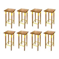 Kit 8 Banquetas Bistro Industrial Colors Ferro E Madeira Maciça - Amarela Amarelo