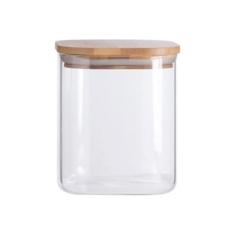 Oikos - Pote de Vidro 800ml com Tampa de Bambu Hermético Quadrado Flat