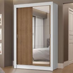 Guarda-roupa Solteiro 2 Portas Correr 2 Gav Branco/Rústico