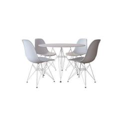 Conjunto Jantar Eames De Ferro Branco Tampo Redondo Branco 90cm Com 4 
