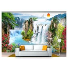 Papel De Parede Paisagem Digital Cachoeira Sol Dah58 - Você Decora