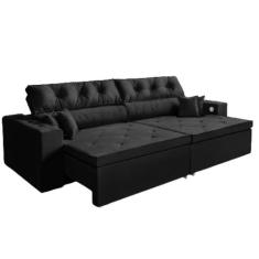 Sofá 5 Lugares Smart 3,02 Metros Preto Retrátil Reclinável Tecnologia 