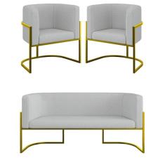 Kit Sofá 2 Lugares + 2 Poltronas Bouclê Gold Cinza