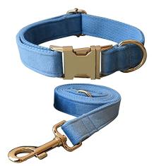 Conjunto de coleira e guia para cães, coleira de veludo para cães com fivela de liberação rápida coleiras ajustáveis para cães pequenos, médios e grandes, caminhando para treinamento de corrida (gola: 33-50 cm, comprimento da guia: 1,5 m)
