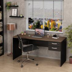 Mesa De Escritório 1.60x60 Com Gaveteiro Tampo 30mm Nogal - NetMobil, 