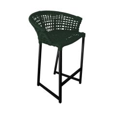 Banqueta Reis Em Corda Náutica E Base Em Alumínio Preta Para área Gourmet Externa Verde Musgo Verde