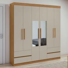 Guarda-roupa 6 Portas 4 Gavetas Zeus Com Espelho Amêndoa Clean-off White