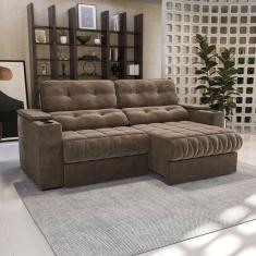 Sofá 260cm Com Porta Copos Retrátil E Reclinável Premier Marrom