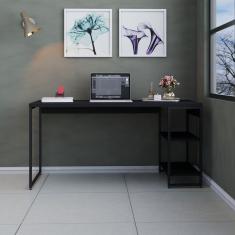 Escrivaninha Com Estante Baixa Estilo Industrial 150cm Com 02 Prateleiras Dynamica Yescasa Preto ônix - Est.preta