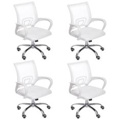 Kit 4 Cadeiras De Escritório Mesh Assento Estofado Base Giratória 9050 - Branca