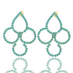 Brinco De Strass Azul Turquesa Folheado A Ouro 18K