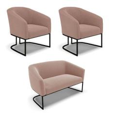 Namoradeira e 2 Poltronas Industrial Preto Stella Bouclê Rosê D03 - D'