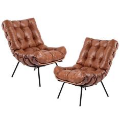 Kit 02 Poltronas Decorativas Sala de Estar Costela L04 Material Sintét