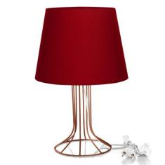 Abajur Torre Dome Vermelho Com Aramado Cobre - MARRYLUZ