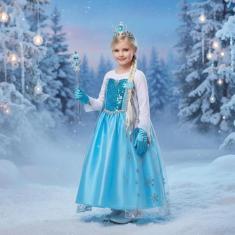 Fantasia Elza Vestido Frozen Infantil Luxo Disney Com Capa e Acessório