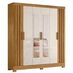 Guarda Roupas Casal Ripado Com Espelho 6 Portas 2 Gavetas Freijó/off White Valença Moval Freijo Off